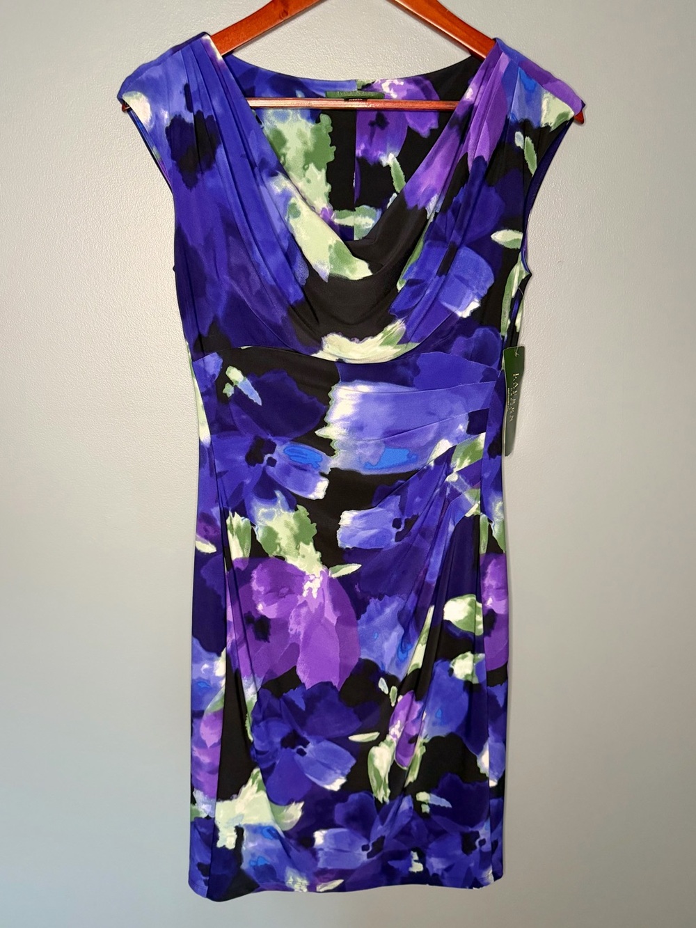 NWT Lauren Ralph Lauren Watercolor Floral Cowl Neck Midi Dress | Size 6